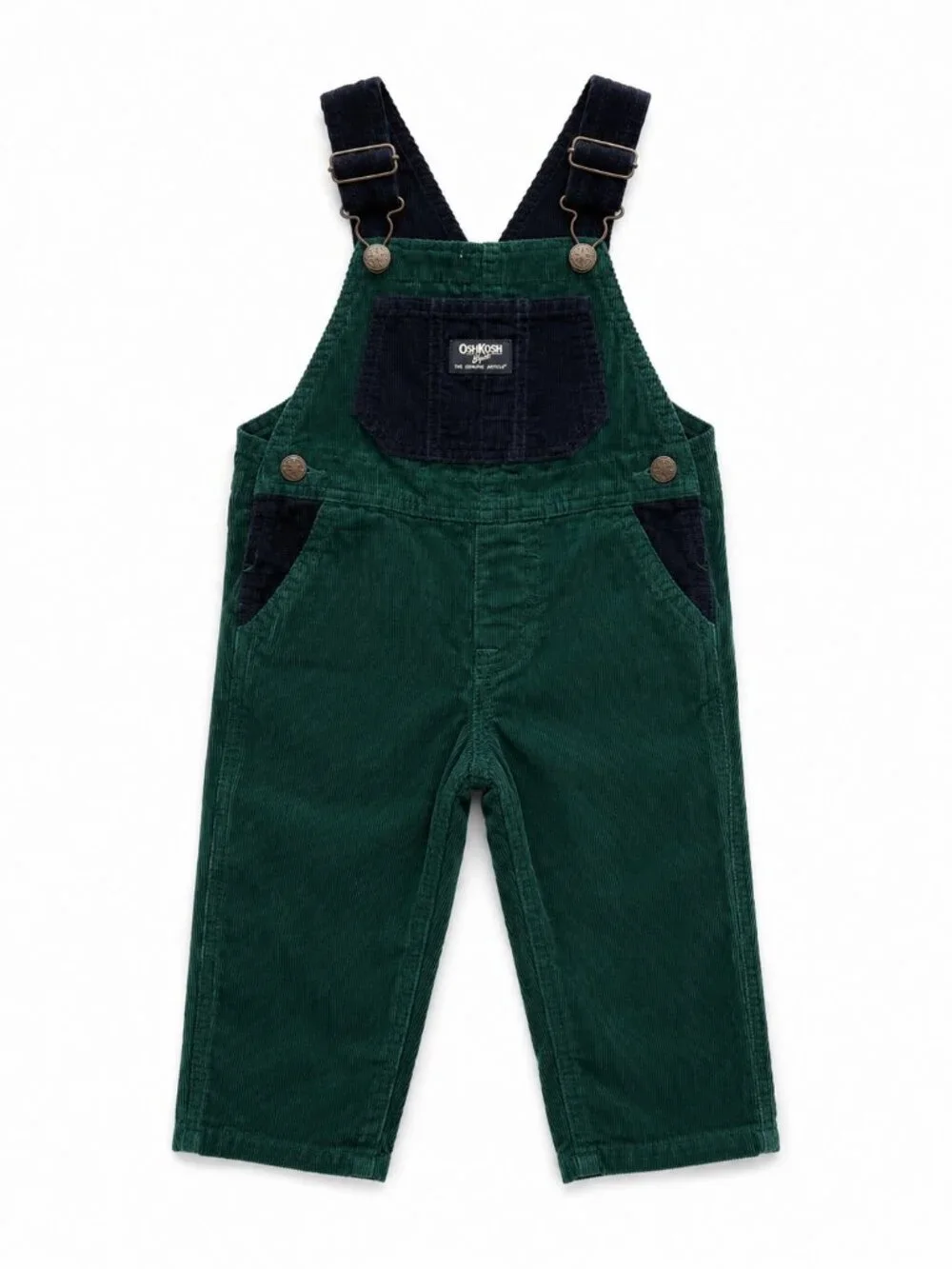 NWT OshKosh B’gosh Toddler Boy Corduroy Overalls Size 3T Green Navy Bib Overalls